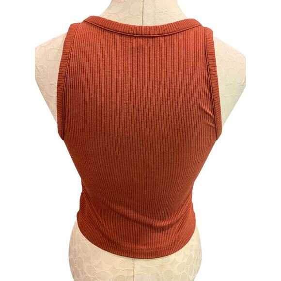 Small Loft Womens Ribbed Orange Crop Tank Top Shirt Rust Orange - Picture 4 of 7